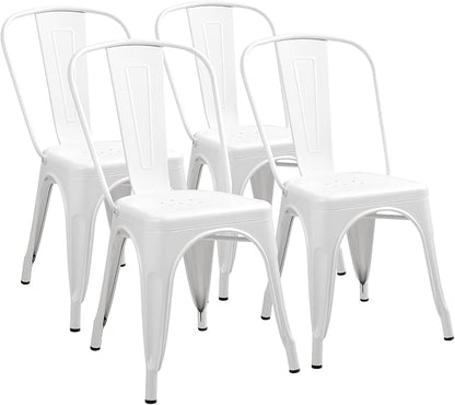 Furmax Metal Dining Chair Indoor Outdoor Use Stackable Classic Trattoria Chair Chic Dining Bistro Cafe Side Metal Chairs Set of 4 (Ivory White)