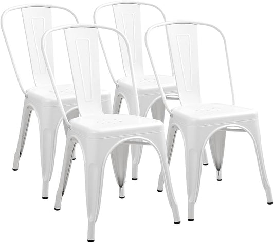 Furmax Metal Dining Chair Indoor Outdoor Use Stackable Classic Trattoria Chair Chic Dining Bistro Cafe Side Metal Chairs Set of 4 (Ivory White)