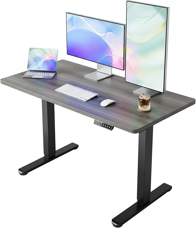 HUANUO Electric Standing Desk, 40 x 24 Inch Height Adjustable Computer Desk with Storage Bag, 4 Height Memory Settings, Sit Stand Up Desk for Home Office, Grey
