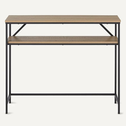 Amazon Basics Rectangular Console Table with Storage Shelf, Steel Frame, Oak Finish, 39.4"W x 31.5"H x 11.8"D