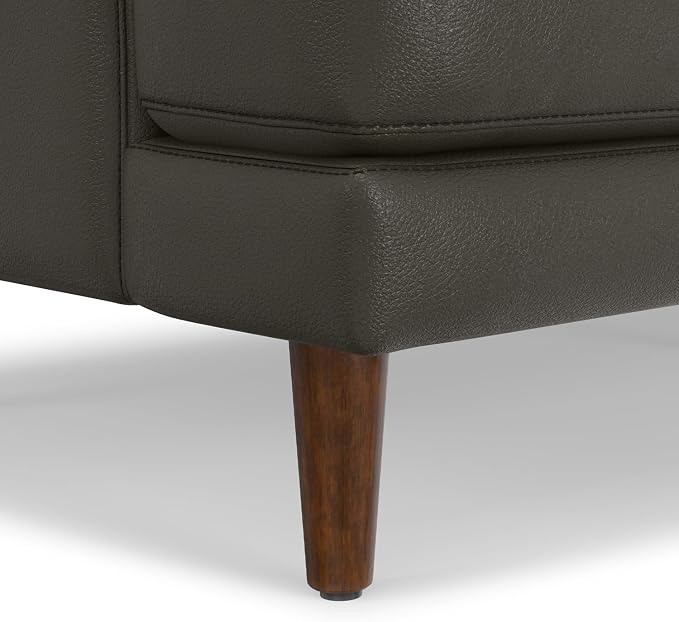 SIMPLIHOME Livingston 76" Wide x 33" High Sofa in Coal Top Grain Genuine Leather, Mid-Century Modern Loveseat for Living Room, Compact 2-Seater with Feather-Wrapped Cushions and Solid Wood Frame