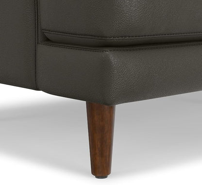 SIMPLIHOME Livingston 76" Wide x 33" High Sofa in Coal Top Grain Genuine Leather, Mid-Century Modern Loveseat for Living Room, Compact 2-Seater with Feather-Wrapped Cushions and Solid Wood Frame