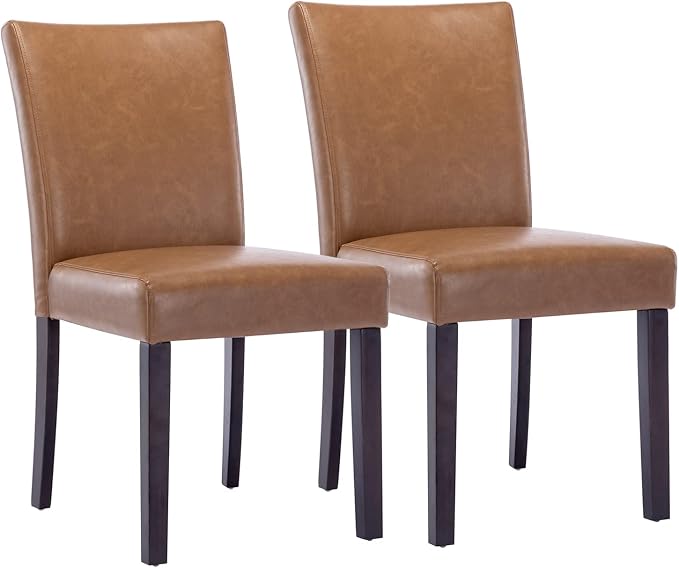 Watson & Whitely Modern Upholstered Dining Chairs, Faux Leather, Brown | Solid Wood Legs, Padded Seat, Low Back, Armless Kitchen Chairs for Dining Room, Restaurant, Set of 2