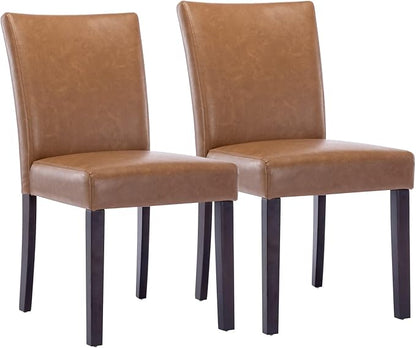 Watson & Whitely Modern Upholstered Dining Chairs, Faux Leather, Brown | Solid Wood Legs, Padded Seat, Low Back, Armless Kitchen Chairs for Dining Room, Restaurant, Set of 2