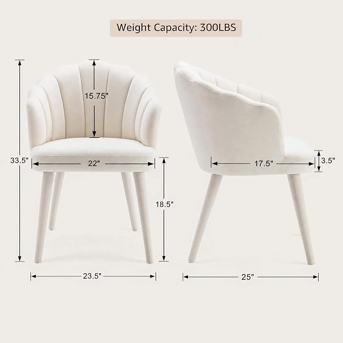Hyfirm Velvet Dining Chairs Set of 4, Upholstered Modern Kitchen Dining Chairs with Petal Back & Fabric Covered Wooden Legs, Comfy Accent Armchairs for Bedroom/Kitchen/Vanity, Cream