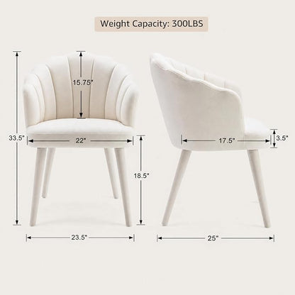 Hyfirm Velvet Dining Chairs Set of 6, Upholstered Modern Kitchen Dining Chairs with Petal Back & Fabric Covered Wooden Legs, Comfy Accent Armchairs for Bedroom/Kitchen/Vanity, Cream