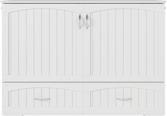 AFI, Southampton Murphy Bed Chest Full with 6" Mattress, Built-in USB Charger & Storage Drawer, White
