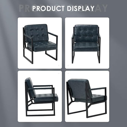 COLAMY Modern Accent Chair, Accent Arm Chair for Living Room, Comfy Leather Armchair with Metal Legs for Bedroom Reception Waiting Room, Blue