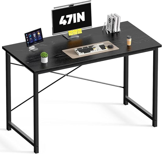 DUMOS 47 Inch Computer Desk for Home Office, Modern Writing Study Table Simple Modern Style for Bedroom Small Space, Large Work Desks with X-Shaped Reinforcement, Wood Brown