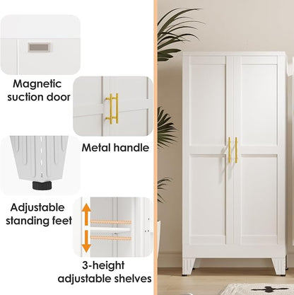 PAOFIN 47" Kitchen Pantry Cabinet, Metal Storage Cabinet with 3 Adjustable Layer Shelves, 8 Door Shelves, Buffet Sideboard for Living Room, Kitchen, White