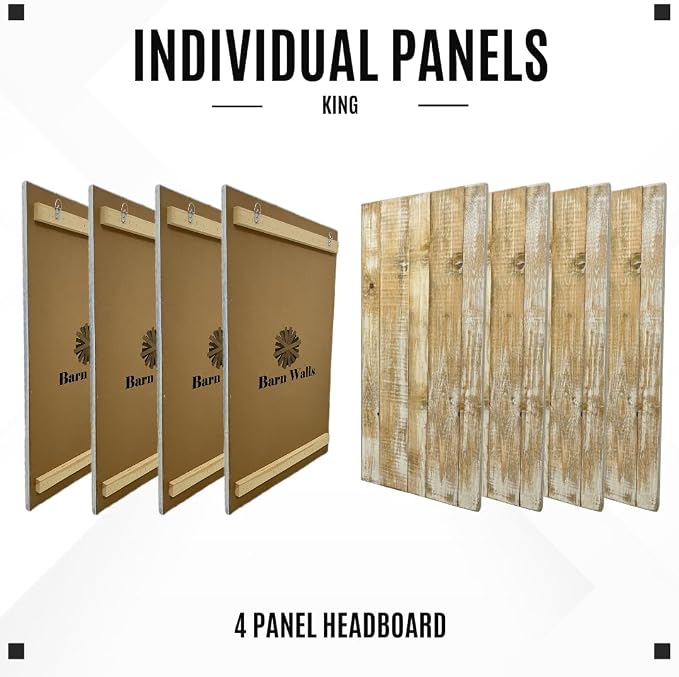 Barn Walls Boho Whitewash Headboard, Bohemian Design, Solid Wood Headboard, Floating Panels, Wall Mount, Adjustable Height, Easy Assembly, King Size
