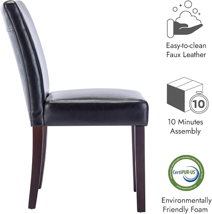 Watson & Whitely Modern Upholstered Dining Chairs, Faux Leather, Black | Solid Wood Legs, Padded Seat, Low Back, Armless Kitchen Chairs for Dining Room, Restaurant, Set of 2