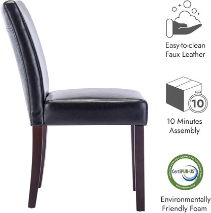 Watson & Whitely Modern Upholstered Dining Chairs, Faux Leather, Black | Solid Wood Legs, Padded Seat, Low Back, Armless Kitchen Chairs for Dining Room, Restaurant, Set of 2