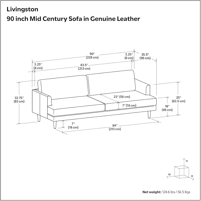 SIMPLIHOME Livingston 90-inch Wide Sofa in Sienna Top Grain Genuine Leather, Handcrafted Mid-Century Modern Couch for Living Room, Large 3-Seater with Feather-Wrapped Cushions and Solid Wood Frame