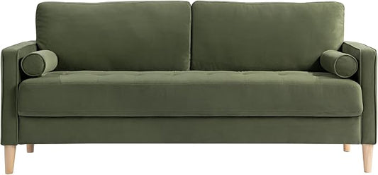Studio Living® Lexington 75.6" Sofa, Mid-Century Modern, Pocket Coil Comfort, Easy Assembly, Velvet Fabric, Olive Green