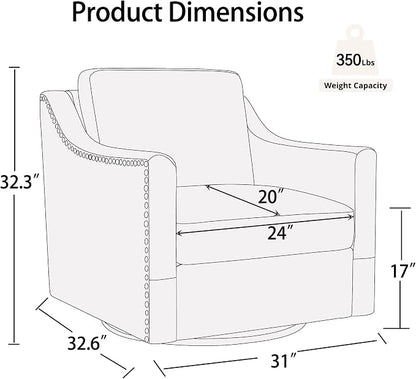 Swivel Accent Chair，Armchair，Bronze Nail Decoration Comfy Living Room Chair,Single Sofa Chair，Reading Chairs,for Living Room Bedroom Reading Apartment (Gray, 1 Gray)