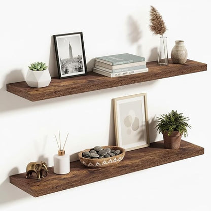 Vivelove 10 Inch Deep Floating Shelves 36 inch Long, 36 x 10 Wide Wall Shelves with Invisible Brackets, for Bedroom Bathroom Living Room Kitchen Office, Farmhouse Home Decor, Set of 2, Rustic Brown
