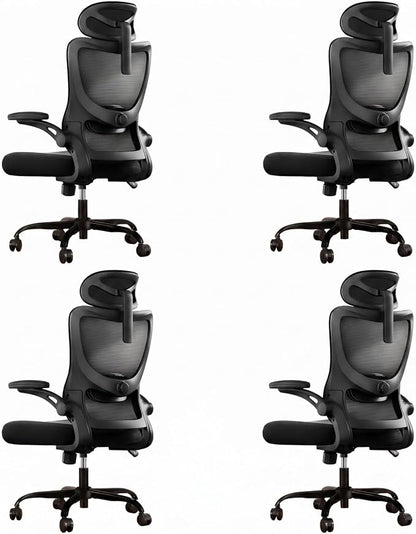 Marsail Ergonomic Office Chair with 3D Armrests, Pack of 4 | Office Desk Chair with High Back Mesh, Adjustable Lumbar Support, Rolling Work Swivel Task Chairs with Wheel, Headrest, home