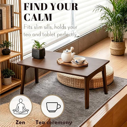 Bamboo Folding Coffee Table, Japanese Low Desk, No Assembly Portable Furniture, for Dining Working Studying Relaxing, Chestnut, 26 x 15.8 x 11.8 Inches