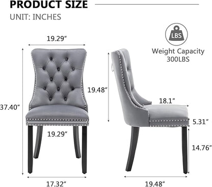 Hixkol Velvet Dining Chairs Set of 6,Upholstered Dining Chairs with Ring Pull Trim and Button Back,Modern Seating for Kitchen, Bedroom & Living Room(Grey)