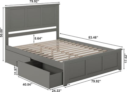 AFI, Madison King Solid Wood Platform Bed with Matching Footboard & Storage Drawers, Grey