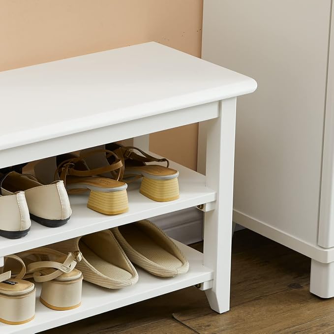 Dewfig Shoe Rack Bench for Entryway with Storage, 48", 3-Tier Wooden Shoe Bench for Hallway, Front Door, Entrance, White