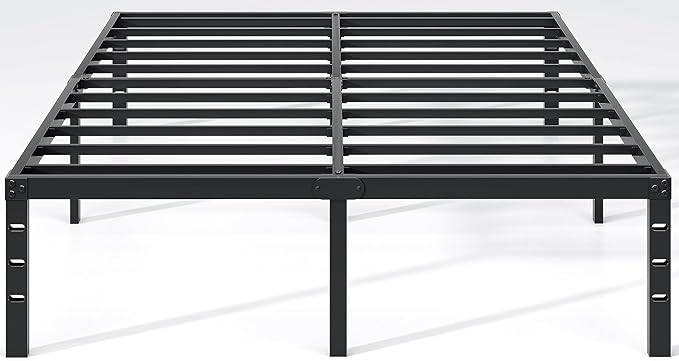 NEW JETO Metal Bed Frame,Queen Size Bed Frame with Storage Space,Heavy Duty Sturdy Mattress Foundation,Easy Assembly,No Box Spring Needed, Black,16 Inch,Queen