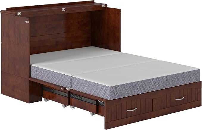 AFI, Southampton Murphy Bed Chest Full with 6" Mattress, Built-in USB Charger & Storage Drawer, Walnut