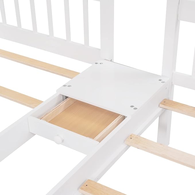 VilroCaz Upgraded Version Full Over Twin & Twin Bunk Bed, Solid Wood Triple Bunk Bed with Storage Drawers and Staircase, Strong Sturdy Bunk Bed Frame with Guardrails for Kids Teens Aldults