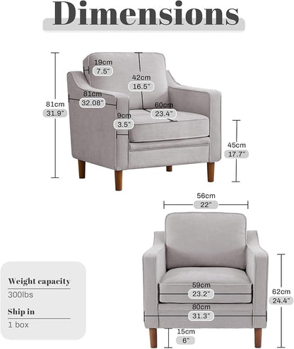 Kingfun Accent Chair, Living Room Chairs, Mid Century Reading Armchair, Chenille with Solid Wood Foot, Upholstered Modern Decor for Bedroom, Apartment