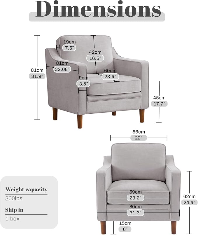 Kingfun Accent Chair Set of 2, Living Room Chairs, Mid Century Reading Armchair, Chenille with Solid Wood Foot, Upholstered Modern Decor for Bedroom, Apartment