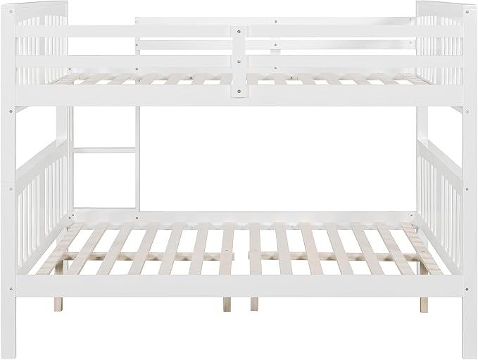 Merax Full Over Full Bunk Bed Convertible to Two Separate Beds, Solid Pine Wood Frame with Safety Guardrail & Headboard/Footboard, Sturdy Durable Design, for Teens, No Box Spring Needed, White