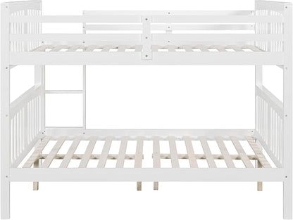 Merax Full Over Full Bunk Bed Convertible to Two Separate Beds, Solid Pine Wood Frame with Safety Guardrail & Headboard/Footboard, Sturdy Durable Design, for Teens, No Box Spring Needed, White