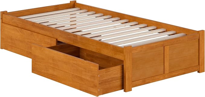 AFI, Concord Twin XL Platform Bed with Footboard & Storage Drawers, Light Toffee