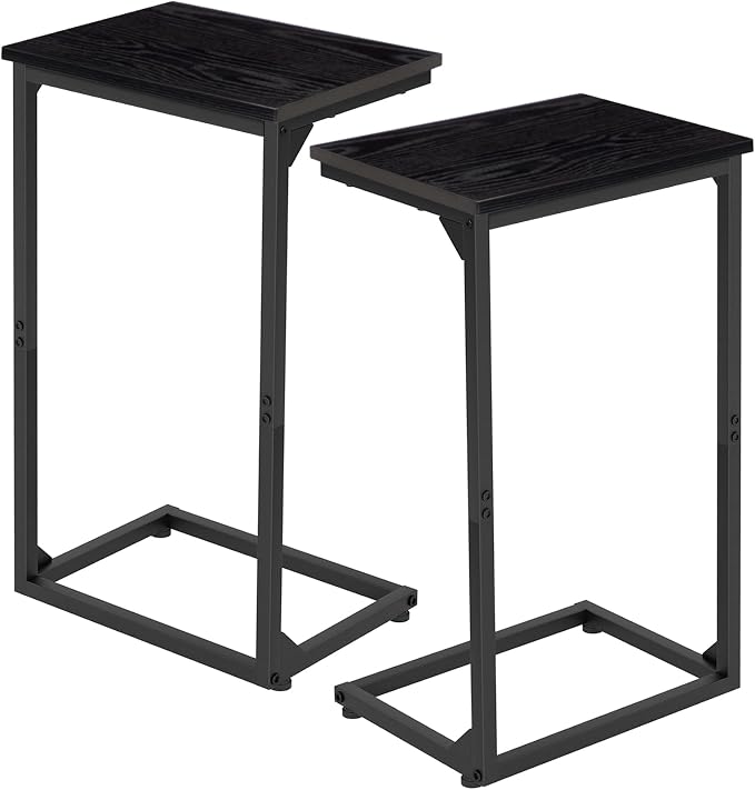 AMHANCIBLE C Shaped End Tables Set of 2, Couch Side Tables that Slide Under Sofa, Slim TV Trays for Living Room and Bedroom, Narrow Space Saving Laptop Workstation, Black, HET02BBK