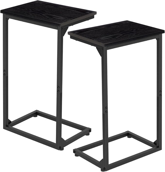 AMHANCIBLE C Shaped End Tables Set of 2, Couch Side Tables that Slide Under Sofa, Slim TV Trays for Living Room and Bedroom, Narrow Space Saving Laptop Workstation, Black, HET02BBK