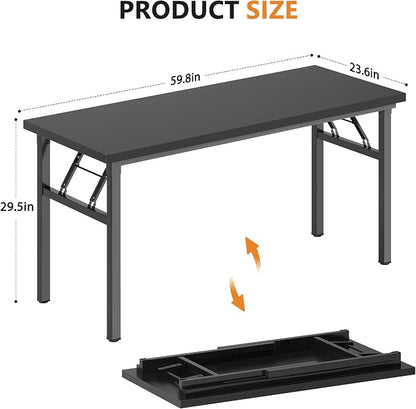 DlandHome Computer Desk, 59.8Inch Office Desk Computer Table, Study Writing Study Desk for Home Office, Black and Black