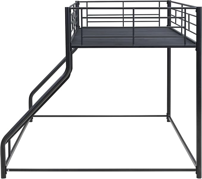 Harper & Bright Designs Twin XL Over Queen Bunk Bed, Heavy-Duty Metal Floor Bunk Bed Frame with Ladder for Kids Boys Girls Teens,Black