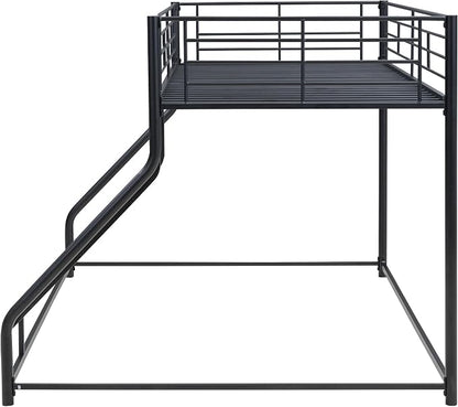 Harper & Bright Designs Twin XL Over Queen Bunk Bed, Heavy-Duty Metal Floor Bunk Bed Frame with Ladder for Kids Boys Girls Teens,Black