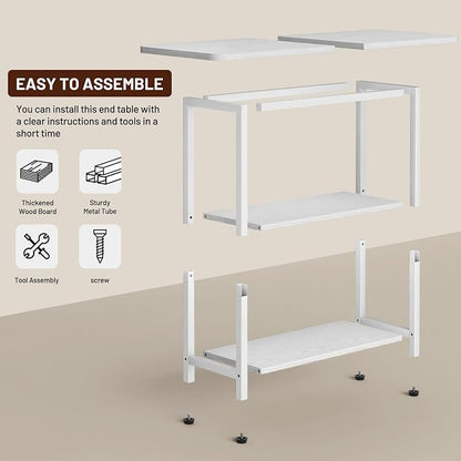 SLEEPING LAMB Side Table for Living Room, 3-Tier End Table for Small Space with Wide Storage Tabletop, Elegant White Narrow Nightstand for Bedroom, Sofa Couch