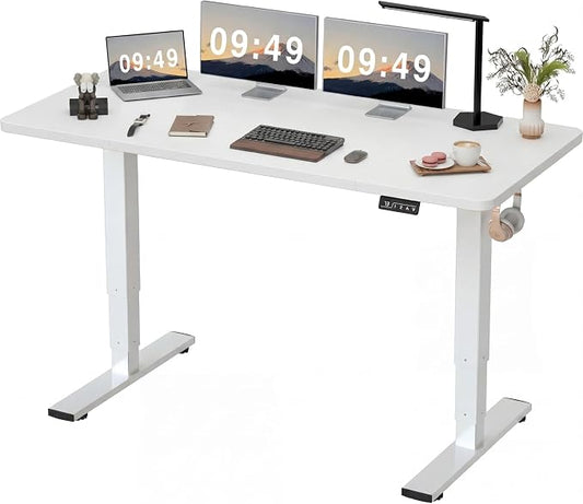 Furmax Electric Height Adjustable Standing Desk Large 63 x 24 Inches Sit Stand Up Desk Home Office Computer Desk Memory Preset with T-Shaped Metal Bracket, White