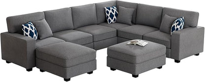 Legend Vansen Oversized Modular Sectional Sofa,U/L‑Shaped Reversible Couch with Ottoman,Deep Seat Plush Polyester Sofa for Living Room,8‑Seater,Dark Grey