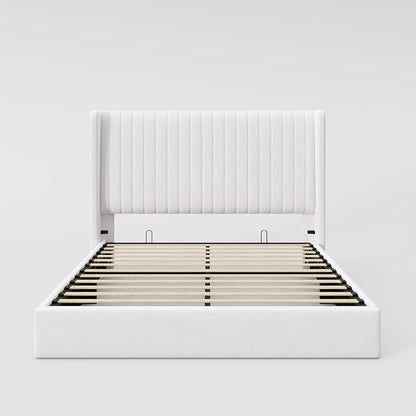 Allewie Queen Size Lift Up Storage Bed Frame, Hydraulic Support System, Upholstered Platform Bed Frame, Underneath Storage, Vertical Channel Tufted Headboard with Wingback, No Box Spring Needed, White