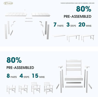 THOEOE 5 Piece Outdoor Dining Set, Patio Dining Table and 4 Chairs, All-Aluminum Frame, All-Weather HDPE Outdoor Furniture with Umbrella Hole for Garden, Lawn, Poolside, White