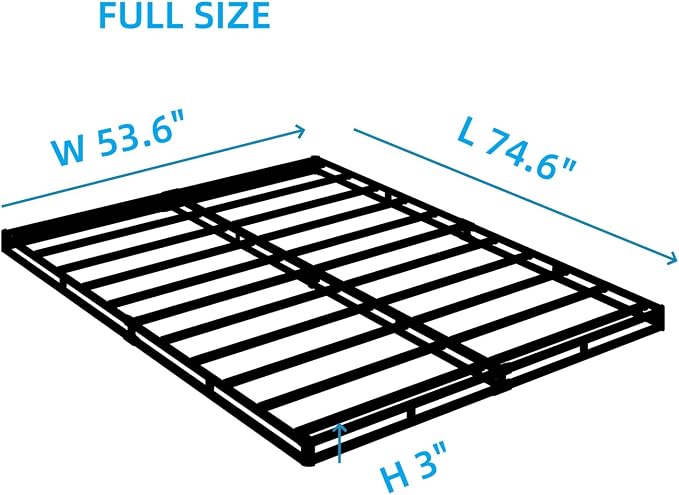 NHODIR Full Box Spring 3 Inch Heavy Duty Box Spring Mattress Foundation, Metal Bed Base with Fabric Cover, Noise Free Easy Assembly