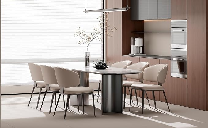 Dining Chairs Modern High Backrest Comfortable, Fashion Upholstered Kitchen Chair Armless Dinner Chair with Metal Legs for All Rooms (Light Grey, Set of 4)