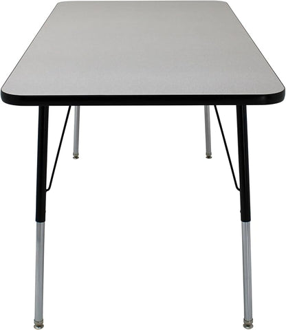 FDP Rectangle Activity School and Office Table (30 x 60 inch), Standard Legs with Swivel Glides, Adjustable Height 19-30 inches; Quick Ship Single Box - Gray Top and Black Edge