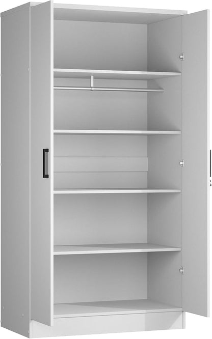 Woodpeckers Furniture And Mattress 2 Doors Wardrobe with Shelves (White)