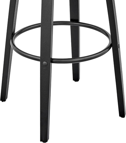Armen Living Julius Mid Century Modern Swivel Bar Stool for Kitchen Island Counter in Gray Faux Leather and Black Wood, 26" Seat Height