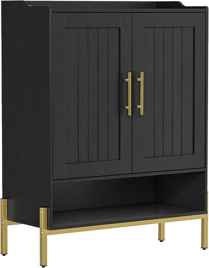 HOOBRO Shoe Cabinet, 5-Tier Shoe Storage Organizer with Doors, Wooden Shoe Cabinet Storage for Entryway, Freestanding Shoe Rack Cabinet with 3 Adjustable Shelves for Hallway, Gold and Black DB41SC01